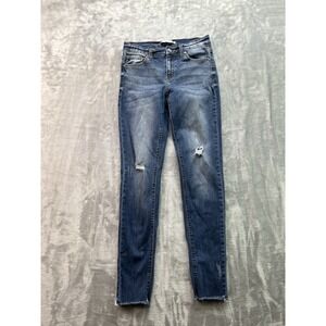 Kancan Skinny Ankle Stretch Jeans Womens Sz 27 Blue Whiskered Denim Ladies Pants